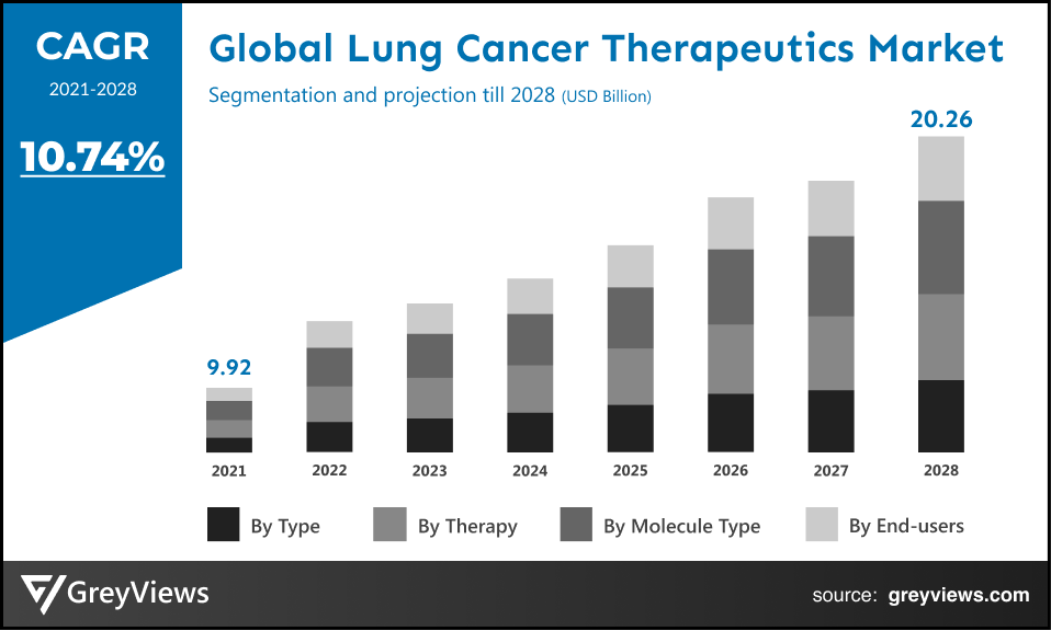 Global lung cancer therapeutics market CAGR